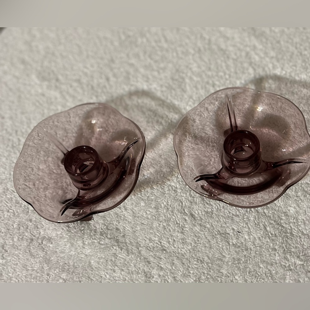 Vintage Fostoria Wisteria #2394 Flared 3 Toed Candle Holders (2) - Picture 2 of 8